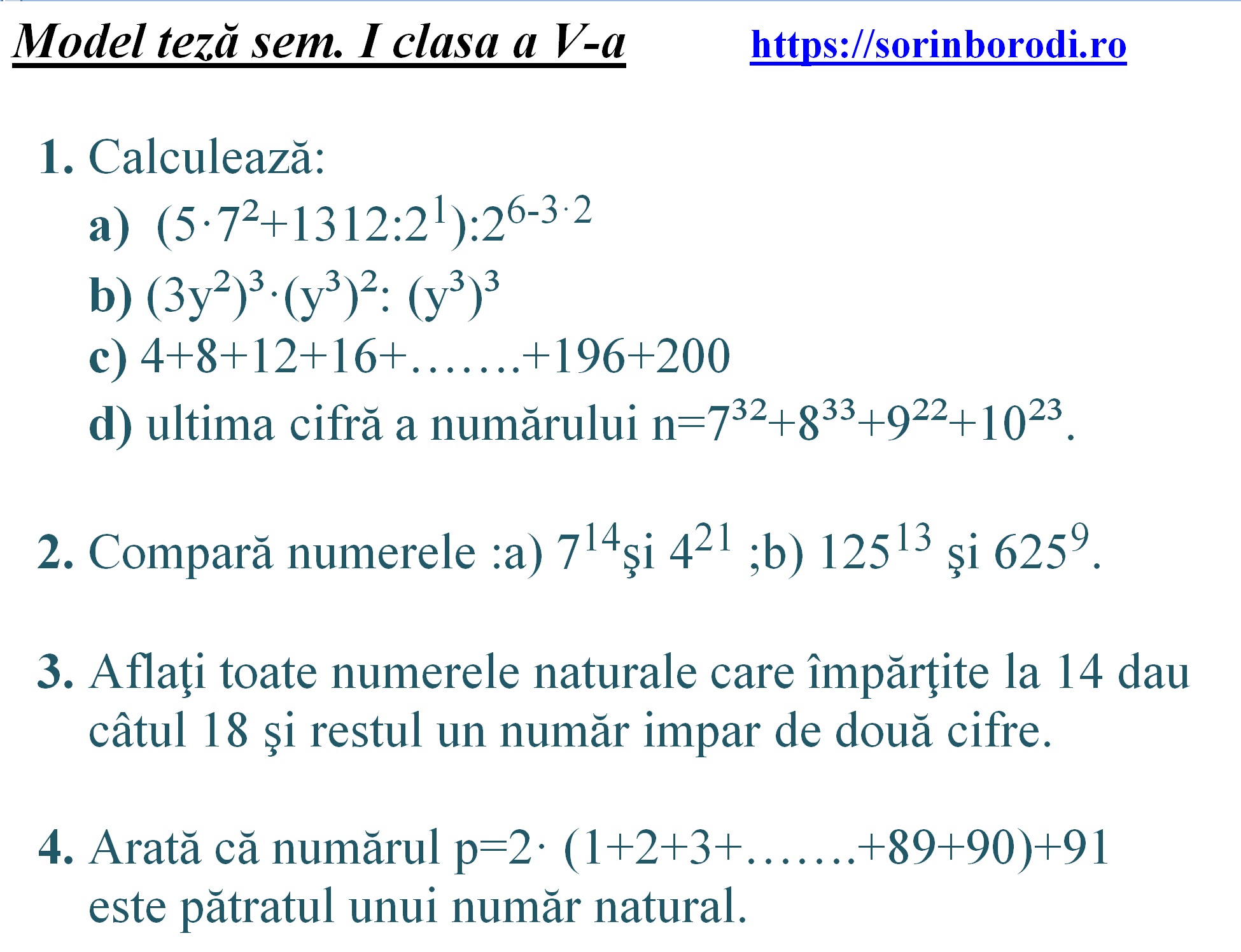 Teza Matematica Clasa 5 Sem 2 Pdf Modele teza matematica clasa a V-a semestrul I | De-a valma...